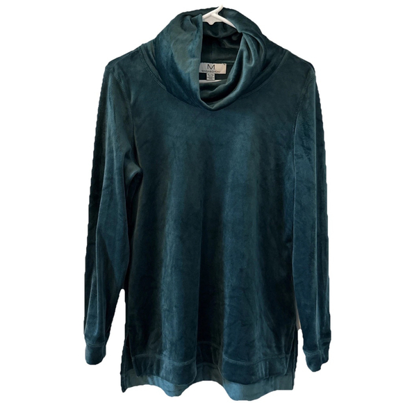 magaschoni Sweaters - Magaschoni Women’s Forest Green Velour Cowl Neck Long Sleeve Too XL Soft Holiday